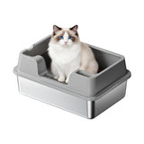 Garvee Katzenklo Edelstahl XXL, Große offene Katzentoilette 60 × 40 × 22 cm, mit hohem Rand, Streufilter und rutschfesten Füßen - Grau