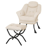 Garvee Relaxsessel mit Hocker aus Samt, bequemer Lesesessel mit Fußstütze, weiche Polsterung, Beige, für Wohnzimmer & Schlafzimmer - Beige