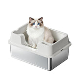 Garvee Katzenklo Edelstahl XXL, Große offene Katzentoilette 60 × 40 × 27 cm, mit hohem Rand, Streufilter und rutschfesten Füßen - Weiß