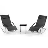 Garvee Outdoor Lounge Set 3 Teilig, 2 Liegen & Tisch, Für Garten, Terrasse, Pool, Schwarz - Schwarz