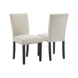 Garvee Polsterstühle Esszimmer Set 2, Modern, Nagelkopfbesatz, Stoff, Ergonomisch, Holzbeine, Beige, für Küche & Esszimmer, mit Rückenlehne, gepolstert - Beige