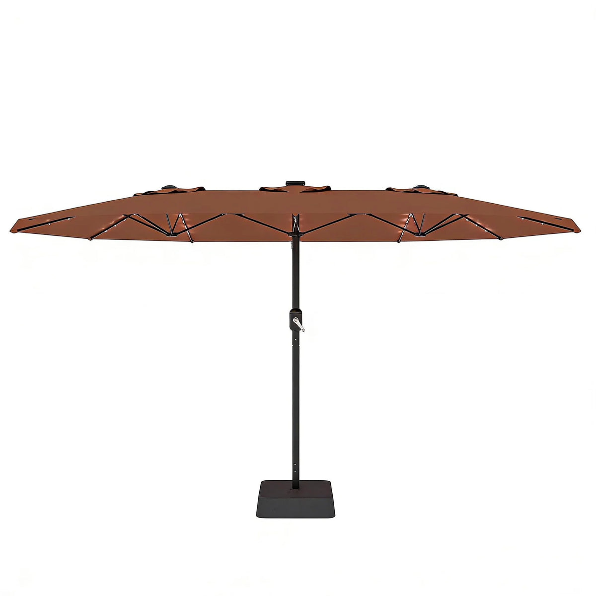 Garvee 270×450 cm Rechteck-Sonnenschirm mit Solar-LED-Beleuchtung & Standfuß, UV-beständiger Gartenschirm mit Kurbelgriff, für Terrasse, Pool & Garten, Braun