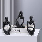 Garvee Denker Figuren 3er-Set aus Kunstharz, Abstrakte Skulpturen als Moderne Wohnzimmerdeko für Büro, Schreibtisch & Regal, Schwarz, pflegeleicht - 