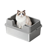 Garvee Katzenklo Edelstahl XXL, Große offene Katzentoilette 60 × 40 × 27 cm, mit hohem Rand, Streufilter und rutschfesten Füßen - Grau