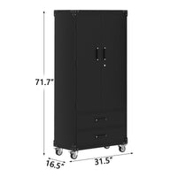 Garvee Metallschrank mit Rollen, 2 Türen & 2 Schubladen, Abschließbarer Werkzeugschrank aus 0,6 mm Stahl, 3 Verstellbare Böden, 400kg Tragkraft