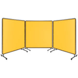 Garvee Schweißschutzschirm 3 Panel 1.8 x 2 m, Stahlrahmen, Flammhemmend, UV-Schutz, PVC, mit Rollen, Gelb - Gelb