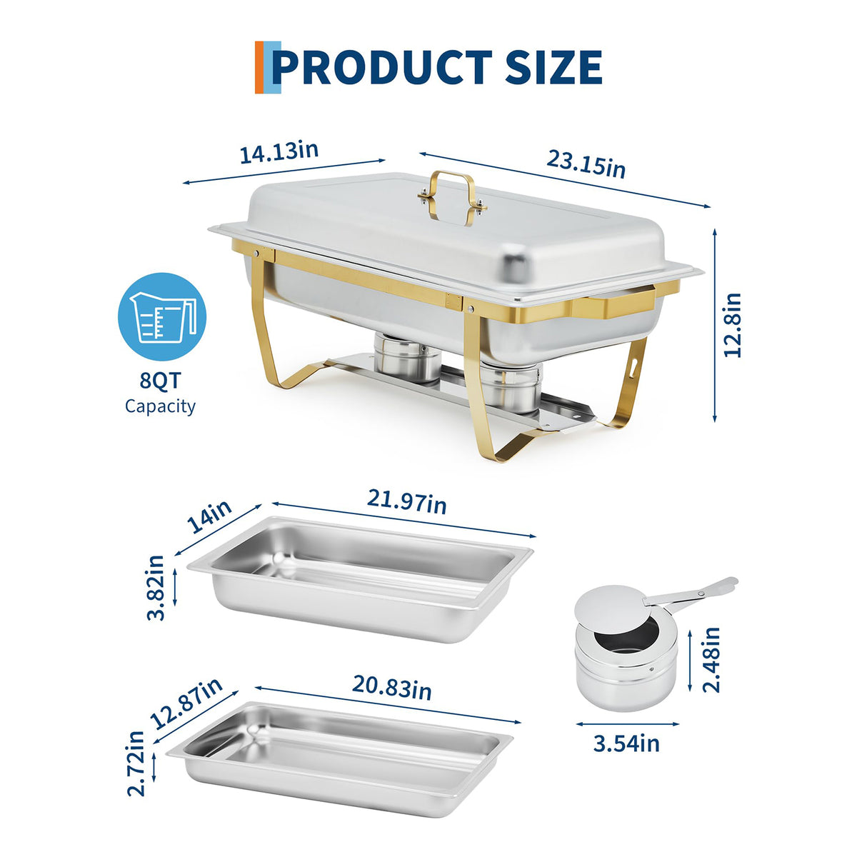 Garvee Chafing Dish 6er-Set, je 7,6 L aus Edelstahl, Gastro-Speisenwärmer für Hotel, Restaurant, Buffet und Catering
