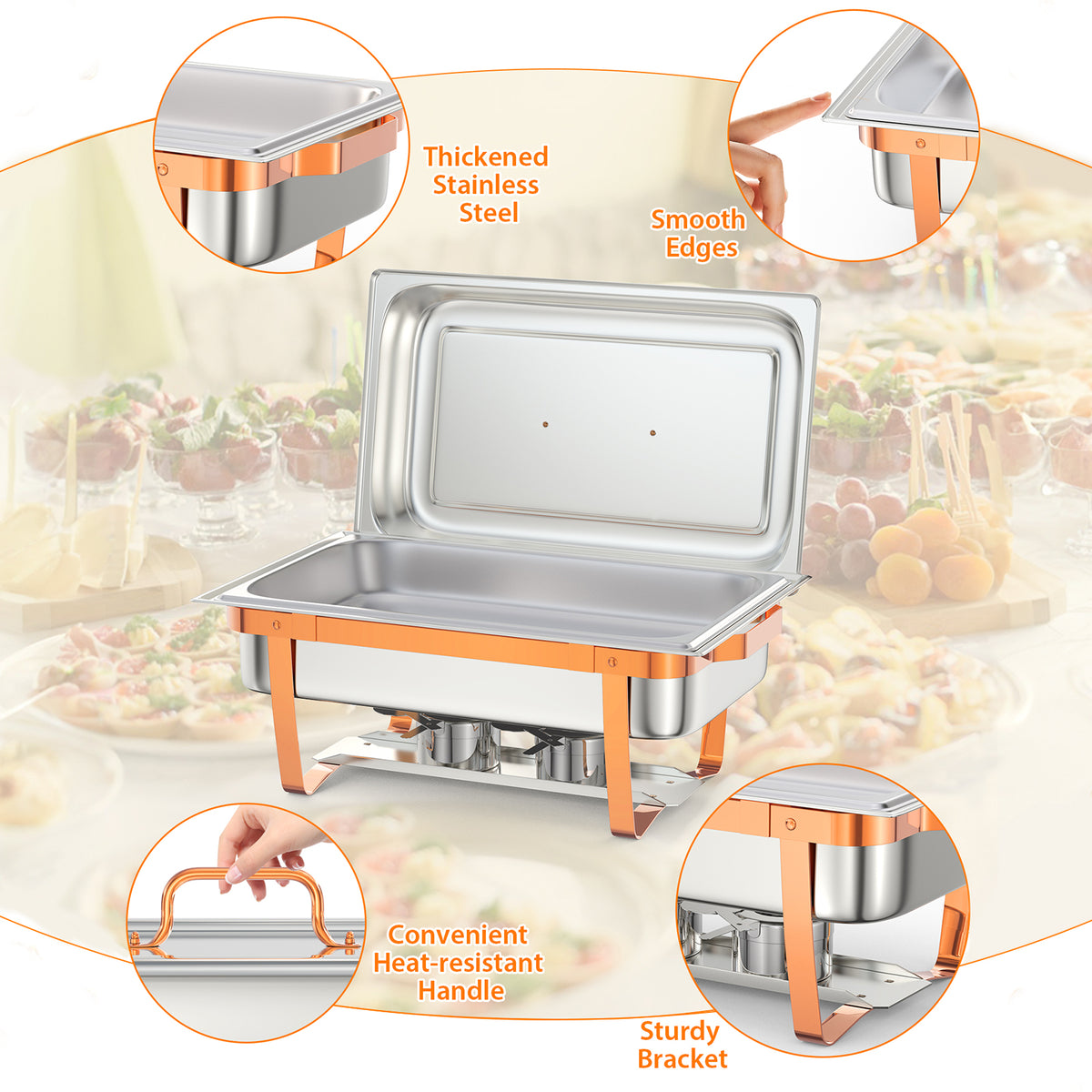 Garvee Chafing Dish 6er-Set, je 7,6 L aus Edelstahl, Buffet-Speisenwärmer für Catering, Hotel und Restaurant