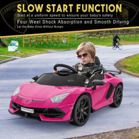 Garvee Lamborghini Kinder Elektroauto 12 V mit 2 × 25 W, Scherentüren, 2,4-GHz-Fernbedienung, LED, Musik, Federung und Sicherheitsgurt, Rosa, für Kinder 3–8 Jahre
