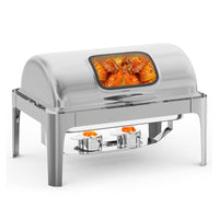 Garvee Chafing Dish 9 L aus Edelstahl, Rolltop Speisenwärmer mit Glasfenster und Komplettem Zubehör, Spülmaschinengeeignet für Buffet, Catering und Events