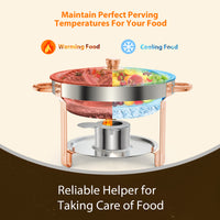 Garvee Chafing Dish 4er-Set 5 L aus Edelstahl, rund in Roségold, Buffet-Speisenwärmer für Catering, Hochzeiten und Events