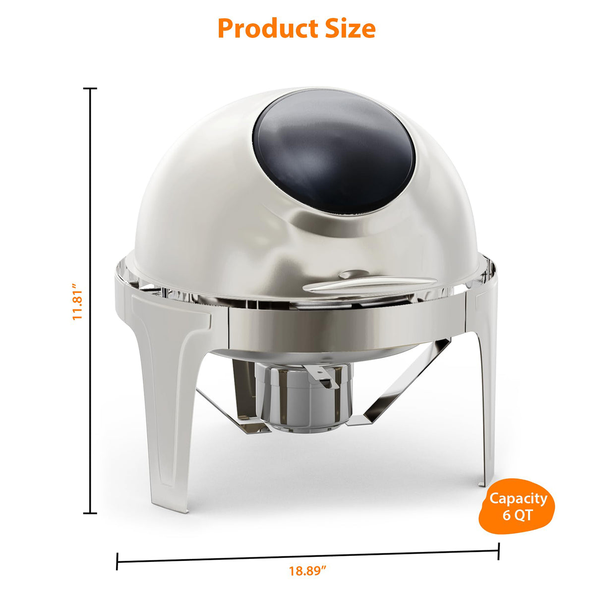 Garvee Chafing Dish 6 L aus Edelstahl, Warmhaltebehälter mit Rolltop-Deckel und Sichtfenster, Buffetwärmer für Hochzeit, Catering, Party und Events