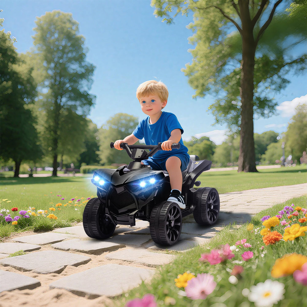 GARVEE 6V Elektro-Quad für Kinder ab 3 Jahren, Kinder Elektro-ATV mit LED-Scheinwerfern, Musikfunktion und Sicherem Fahrspaß, Schwarz
