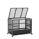Garvee Faltbare Hundebox 94 × 58,5 × 74,8 cm mit Doppeltür, herausnehmbarer Bodenwanne und feststellbaren 360°-Rollen, Metall, Schwarz - Schwarz