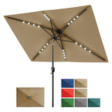 GARVEE Solar Sonnenschirm rechteckig 3x2 m mit LED-Lichtern, Kurbel & Neigung, UV-Schutz Polyester, 6 Stahlrippen, Belüftet, für Garten & Pool, Braun - Braun