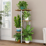 GARVEE Pflanzenständer aus Metall 4-stufig, Hoher Eck-Blumenständer für Blumentöpfe, Pflanzenregal für Innen- und Außenbereich, Für Wohnzimmer, Balkon & Garten - Eiche Klassisch