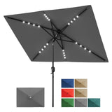GARVEE Solar Sonnenschirm rechteckig 3x2 m mit LED-Lichtern, Kurbel & Neigung, UV-Schutz Polyester, 6 Stahlrippen, Belüftet, für Garten & Pool, Grau - Grau