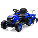 Garvee Kinder Elektrotraktor 12V, Doppelmotor, abnehmbarer Anhänger, Selbstfahrmodus und Eltern-Fernbedienung, LED-Licht und Musik, ab 3 Jahren - Blau