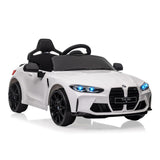 Garvee BMW M4 Kinder Elektroauto 12V, lizenzierter Elektro-Sportwagen mit Fernbedienung, Sicherheitsgurt, LED, USB/SD/Bluetooth, für Kinder 3–8 Jahre, Weiß - Weiß