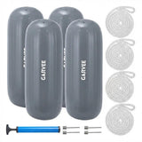 Garvee 4er-Set Bootsfender 25 × 71 cm aus PVC, horizontal & vertikal montierbar, inkl. 4 Festmacherleinen, Grau - Grau
