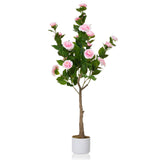 Garvee 2er-Pack 4FT Künstlicher Kamelienbaum Mit Weißem Topf Für Innen & Überdachte Außenbereiche Naturgetreu Pflegeleicht
