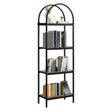 GARVEE Bücherregal mit Bogen, 4 Ebenen, Holzwerkstoff & Metall, Industrial-Design, Braun – für Wohnzimmer & Büro - Braun
