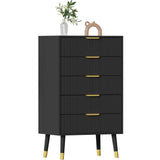 Garvee Kommode mit 5 Schubladen, stabile Metallbeine, Kippschutz, für Schlafzimmer und Wohnzimmer, Schwarz - Schwarz