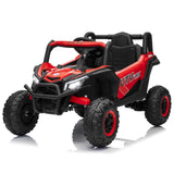 Garvee Kinder Elektroauto UTV 12 V mit 2 × 45 W, 2WD, mit Fernbedienung, EVA-Reifen, Federung, Sicherheitsgurt, LED und Musik, bis 8 km/h, Rot - Rot