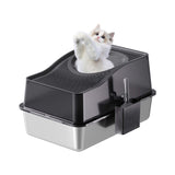 Garvee Katzenklo XXL geschlossen mit Edelstahlwanne, Katzentoilette 60 × 40 × 40 cm für Katzen bis 15 kg, Auslaufschutz, geruchsreduzierend, mit Streuschaufel & Anti-Rutsch-Pads - Schwarz