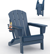 Garvee Adirondack Stuhl HDPE Holzstruktur Mit Becherhalter Für Terrasse & Garten 30D×29W×35.5H Navy Blau - Navy Blau
