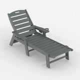 GARVEE HDPE Gartenliege ohne Rädern, Verstellbare Sonnenliege mit Getränkehalter, Wetterfest und Pflegeleicht, Ideal für Pool, Strand und Garten, Grau - Grau