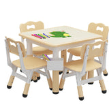 Garvee Kindertisch-Set, 1 Tisch + 4 Stühle, höhenverstellbar, mit Rückenlehne, pflegeleicht, Gelb - Gelb