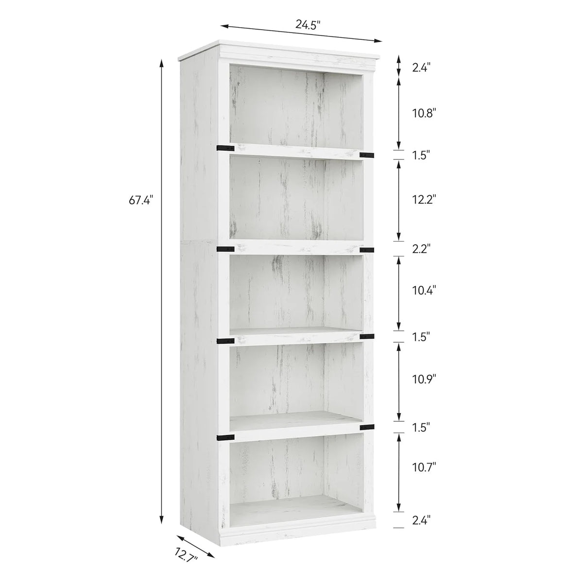 GARVEE Standregal, 5 Ebenen, 62 × 32 × 171 cm, MDF, Landhausstil, Weiß – für Wohnzimmer & Büro