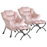 Garvee 2er-Set Relaxsessel mit Hocker aus Samt, klappbare Fußstütze, Stahlrahmen, für Wohnzimmer und Büro, Rosa - Rosa
