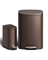 Garvee Mülltonnen-Set 13,2+9,8 L Metall Rostfrei mit Deckel Tretmechanismus für Küche und Bad Braun Kompakt Ergonomisch, mit Soft-Close, rutschfest - Braun
