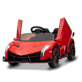 Garvee 12V Kinder Elektroauto Sportwagen, Kinderfahrzeug mit Flügeltüren, LED-Scheinwerfern, MP3-Funktion, Fernbedienung und 3 Geschwindigkeitsstufen, ab 3 Jahren - Rot
