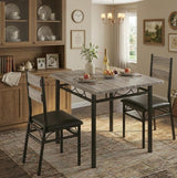 Garvee Essgruppe, 1 Tisch + 2 Stühle für 2 Personen, gepolstert, PU-Kunstleder & MDF, Industrie-Stil, Grau - Grau