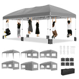 GARVEE Partyzelt 3×6 m, wasserdichter 420D Oxford Faltpavillon mit 6 Seitenwänden, verstärktem Stahlrahmen, 3-fach höhenverstellbar, Hellgrau - Hellgrau