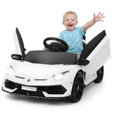 GARVEE Lamborghini Kinder Elektroauto Sportwagen 12V mit Doppelmotor, 2,4G-Fernbedienung, LED-Lichtern, MP3, Hydraulischen Türen & Sicherheitsgurt, Weiß - Weiß