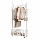 Garvee Mobiler Kleiderständer 80 × 32 × 175 cm, Garderobenständer aus Metall mit Kleiderstange, Seitenhaken, Aufbewahrungskorb, 54 kg Tragkraft & feststellbaren 360°-Rollen, Weiß - Weiß