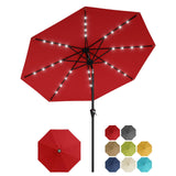 Garvee Solar-Sonnenschirm Ø 274 cm, LED, neigbar, Solarbeleuchtung, Polyester-Schirmdach, Rot - Rot
