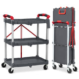 Garvee Faltbarer Servierwagen 3-stufig – Leichter Aluminiumrahmen, 25,4 kg Tragkraft, Grau