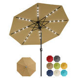 Garvee Solar-Sonnenschirm Ø 274 cm, neigbar, Solarbeleuchtung, Polyester-Schirmdach, Khaki - Khaki
