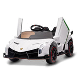 Garvee 12V Kinder Elektroauto Sportwagen, Kinderfahrzeug mit Flügeltüren, LED-Scheinwerfern, MP3-Funktion, Fernbedienung und 3 Geschwindigkeitsstufen, ab 3 Jahren - Weiß