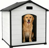 Garvee Große Hundehütte Outdoor aus Kunststoff, 117 × 102 × 102 cm, wetterfestes Hundehaus mit Belüftung, Schrägdach und abnehmbarem Dach