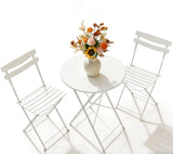 Garvee Klappbares Bistro-Set 3-teilig, 1 Tisch und 2 Stühle aus beschichtetem Stahl, vormontiert, bis 136 kg je Stuhl, für Balkon, Terrasse und Garten, Weiß - Weiß