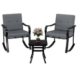 Garvee 3-teiliges Gartenmöbel Bistro-Set mit 2 Schaukelstühlen, gepolsterten Kissen & Glastisch, für Balkon, Terrasse und Garten, Grau