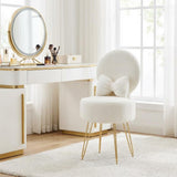 Garvee Makeup Hocker Mit Stauraum Und Klappbarer Rückenlehne Für Schminktisch, Verstellbare Metallbeine, Goldfarben, Kompakt - Weiß