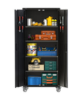 Garvee Metallschrank für Garage & Werkstatt, 183 cm, abschließbar mit Rollen, 4 verstellbare Regalböden, Werkzeug-Lochpaneele, Schwarz