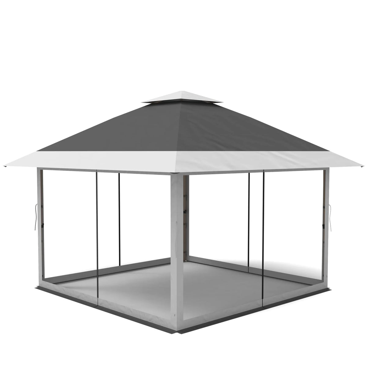 GARVEE Pop-Up Pavillon 3,65 x 3,65 m mit Moskitonetz, UV-Schutz, 3-fach Höhenverstellbar, Stahlrahmen, 6 Seitenwände & Sandtaschen, Für Garten & Camping, Grau